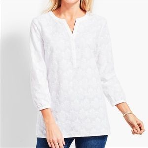 Eyelet Pineapple PopOver Blouse Talbots 3/4 sleeve